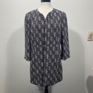 JONES STUDIO Women's 14 Open Front Black White Geometric Print Collarless Jacket